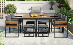 9-Pieces Acacia Wood Patio Dining Set, Space Saving Outdoor Patio Set,