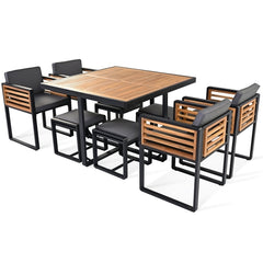 9-Pieces Acacia Wood Patio Dining Set, Space Saving Outdoor Patio Set,
