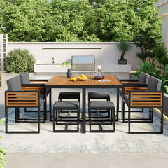 9-Pieces Acacia Wood Patio Dining Set, Space Saving Outdoor Patio Set,