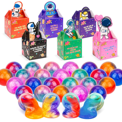 30 Pack Valentines Day Gifts for Kids Valentines Galaxy Slime with Valentines Day Cards Space Gift Boxes Valentine Classroom Favors Valentines Cards for Boys Girls Class Exchange Prizes