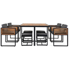 9-Pieces Acacia Wood Patio Dining Set, Space Saving Outdoor Patio Set,