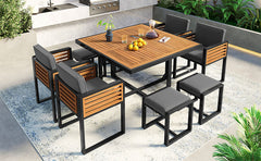 9-Pieces Acacia Wood Patio Dining Set, Space Saving Outdoor Patio Set,